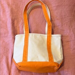 LL Bean Boat & Tote Small Bag Orange and Cream